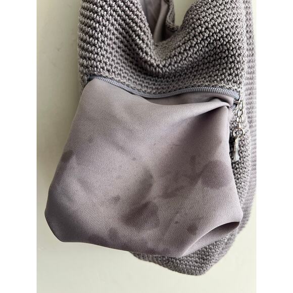 The Sak Hobo 120 Bag Shoulder Knit Gray Taupe Magnetic Fly Purse Hand-Crochet - Picture 3 of 4